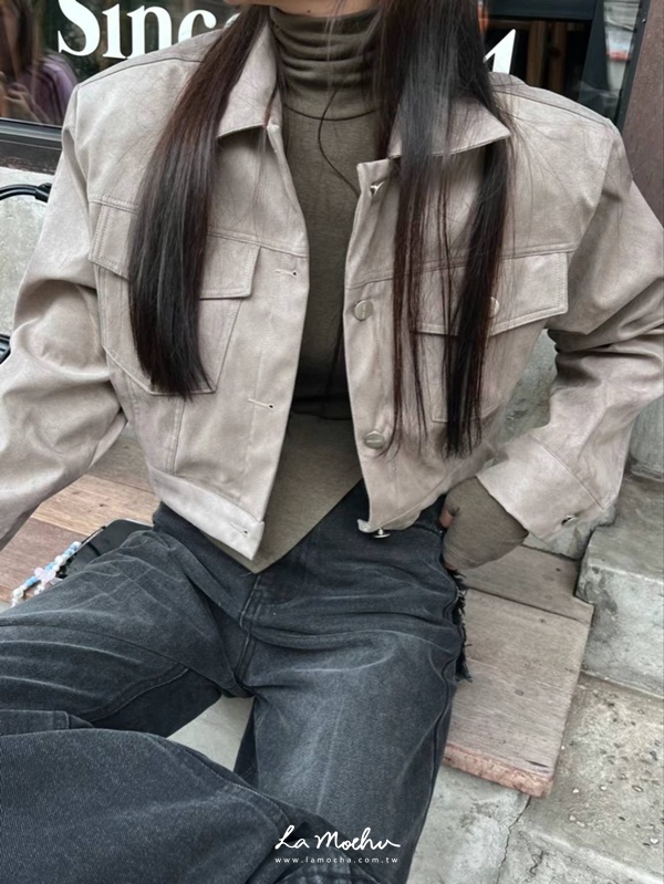 胸前口袋麂皮短版外套(闆娘清單)